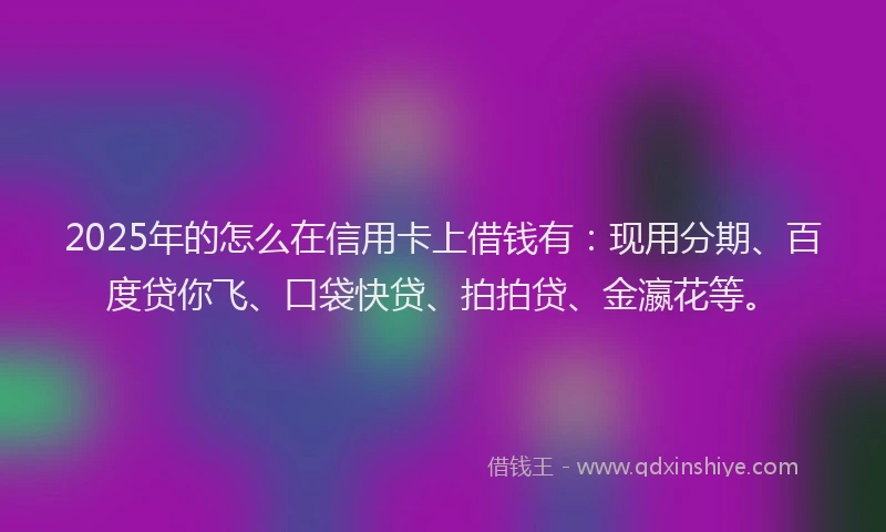 2025年的怎么在信用卡上借钱有：现用分期、百度贷你飞、口袋快贷、拍拍贷、金瀛花等。