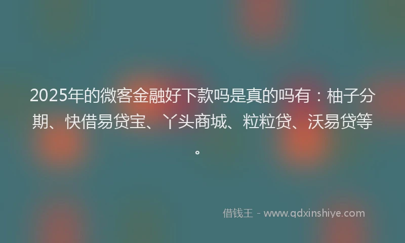2025年的微客金融好下款吗是真的吗有：柚子分期、快借易贷宝、丫头商城、粒粒贷、沃易贷等。