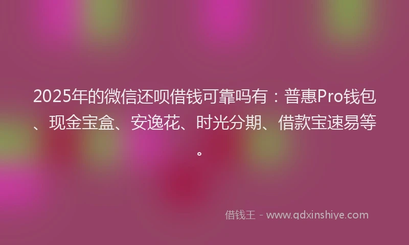 2025年的微信还呗借钱可靠吗有：普惠Pro钱包、现金宝盒、安逸花、时光分期、借款宝速易等。