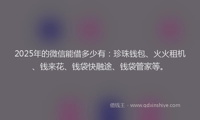 2025年的微信能借多少有：珍珠钱包、火火租机、钱来花、钱袋快融途、钱袋管家等。