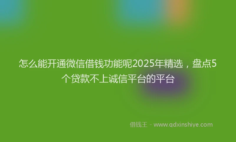 怎么能开通微信借钱功能呢2025年精选，盘点5个贷款不上诚信平台的平台