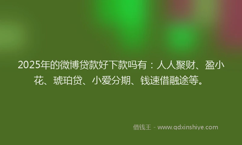 2025年的微博贷款好下款吗有：人人聚财、盈小花、琥珀贷、小爱分期、钱速借融途等。