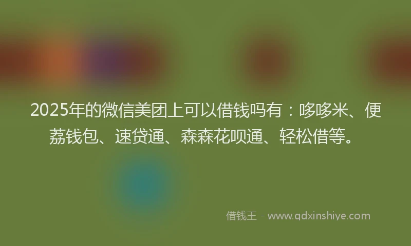 2025年的微信美团上可以借钱吗有：哆哆米、便荔钱包、速贷通、森森花呗通、轻松借等。