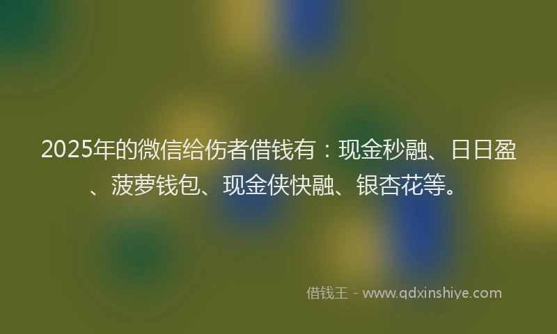 2025年的微信给伤者借钱有：现金秒融、日日盈、菠萝钱包、现金侠快融、银杏花等。
