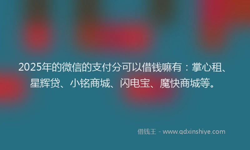 2025年的微信的支付分可以借钱嘛有：掌心租、星辉贷、小铭商城、闪电宝、魔快商城等。