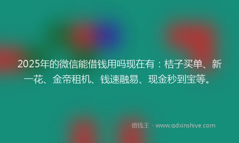 2025年的微信能借钱用吗现在有：桔子买单、新一花、金帝租机、钱速融易、现金秒到宝等。
