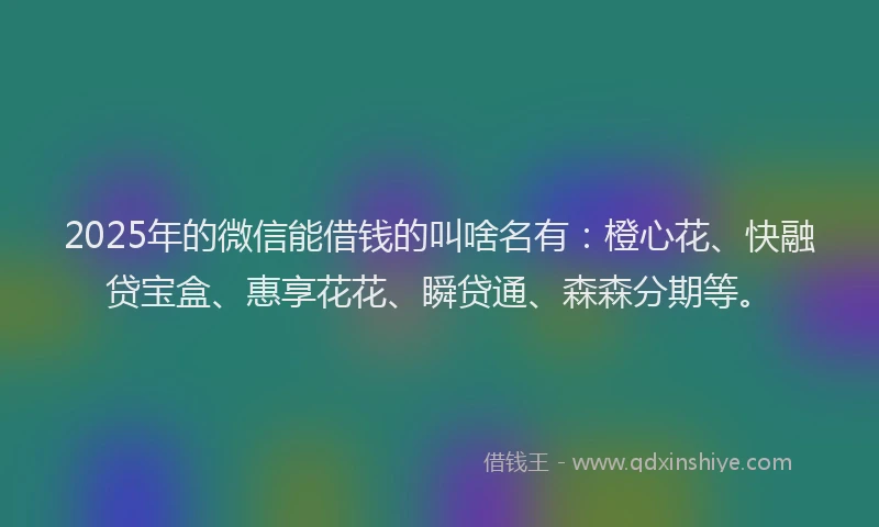 2025年的微信能借钱的叫啥名有：橙心花、快融贷宝盒、惠享花花、瞬贷通、森森分期等。