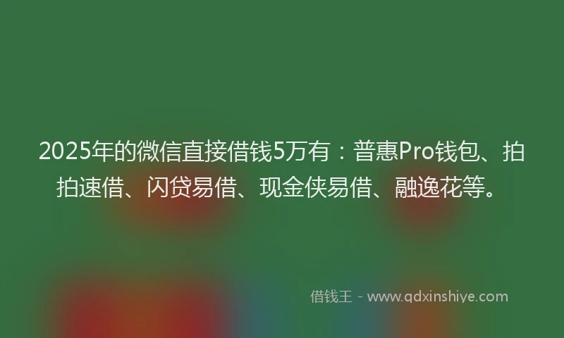 2025年的微信直接借钱5万有：普惠Pro钱包、拍拍速借、闪贷易借、现金侠易借、融逸花等。