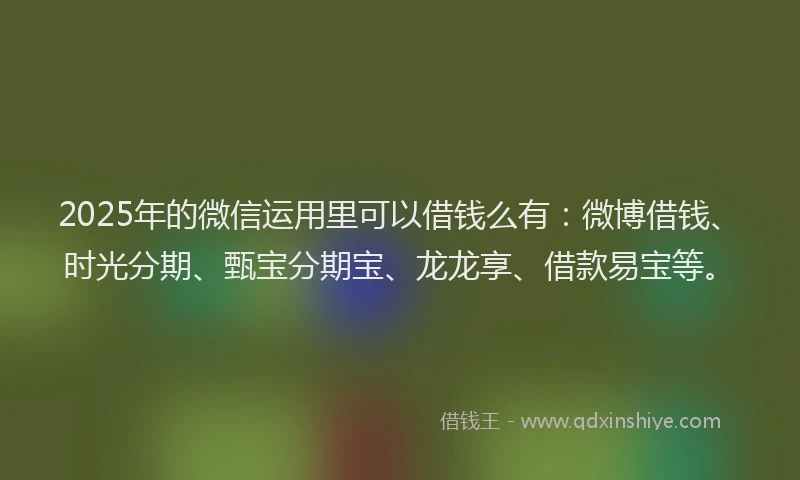 2025年的微信运用里可以借钱么有：微博借钱、时光分期、甄宝分期宝、龙龙享、借款易宝等。