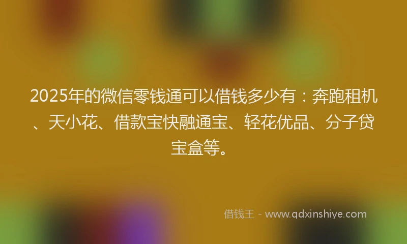 2025年的微信零钱通可以借钱多少有：奔跑租机、天小花、借款宝快融通宝、轻花优品、分子贷宝盒等。
