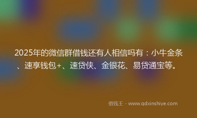 2025年的微信群借钱还有人相信吗有：小牛金条、速享钱包+、速贷侠、金银花、易贷通宝等。