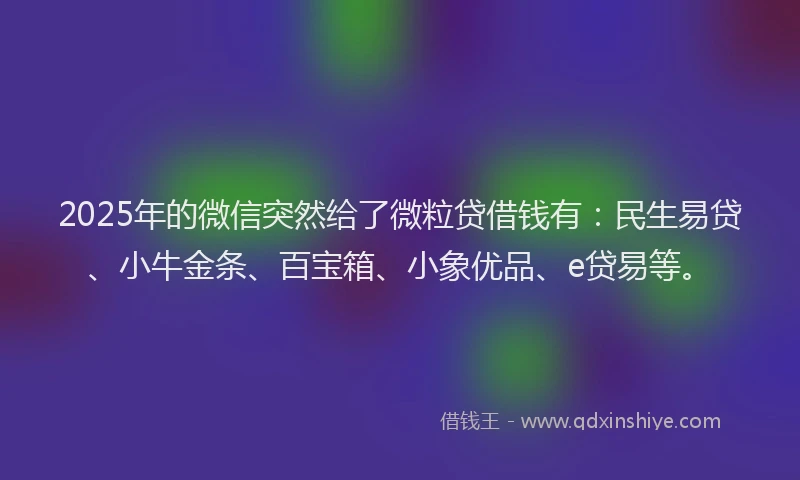 2025年的微信突然给了微粒贷借钱有：民生易贷、小牛金条、百宝箱、小象优品、e贷易等。