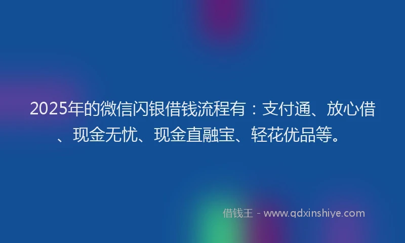 2025年的微信闪银借钱流程有：支付通、放心借、现金无忧、现金直融宝、轻花优品等。