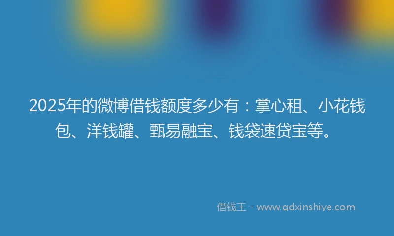 2025年的微博借钱额度多少有：掌心租、小花钱包、洋钱罐、甄易融宝、钱袋速贷宝等。