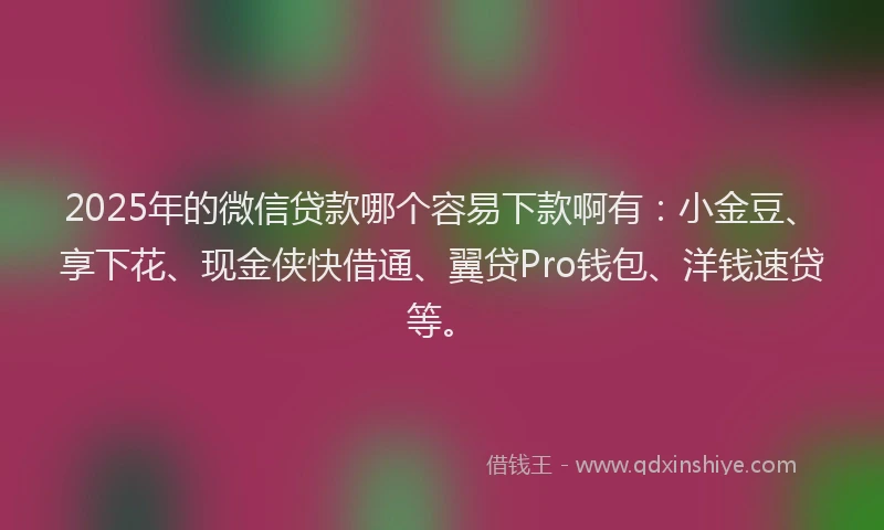 2025年的微信贷款哪个容易下款啊有：小金豆、享下花、现金侠快借通、翼贷Pro钱包、洋钱速贷等。