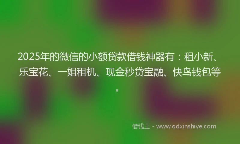 2025年的微信的小额贷款借钱神器有：租小新、乐宝花、一姐租机、现金秒贷宝融、快鸟钱包等。