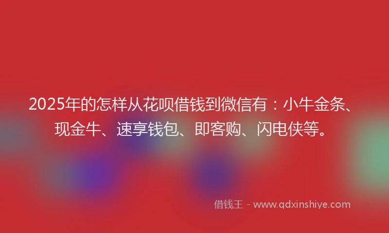 2025年的怎样从花呗借钱到微信有：小牛金条、现金牛、速享钱包、即客购、闪电侠等。