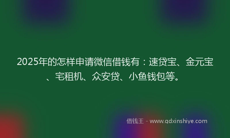 2025年的怎样申请微信借钱有：速贷宝、金元宝、宅租机、众安贷、小鱼钱包等。