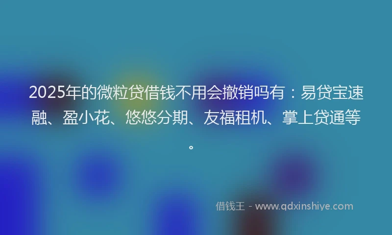 2025年的微粒贷借钱不用会撤销吗有：易贷宝速融、盈小花、悠悠分期、友福租机、掌上贷通等。