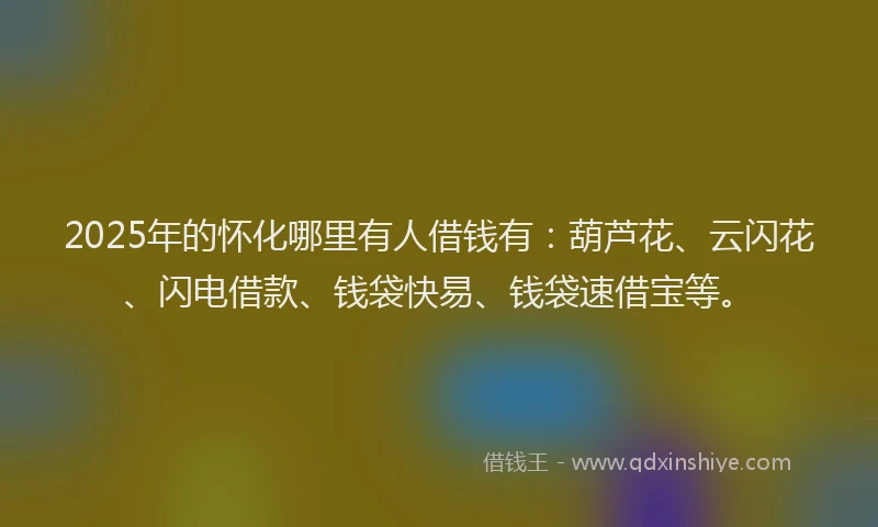 2025年的怀化哪里有人借钱有：葫芦花、云闪花、闪电借款、钱袋快易、钱袋速借宝等。