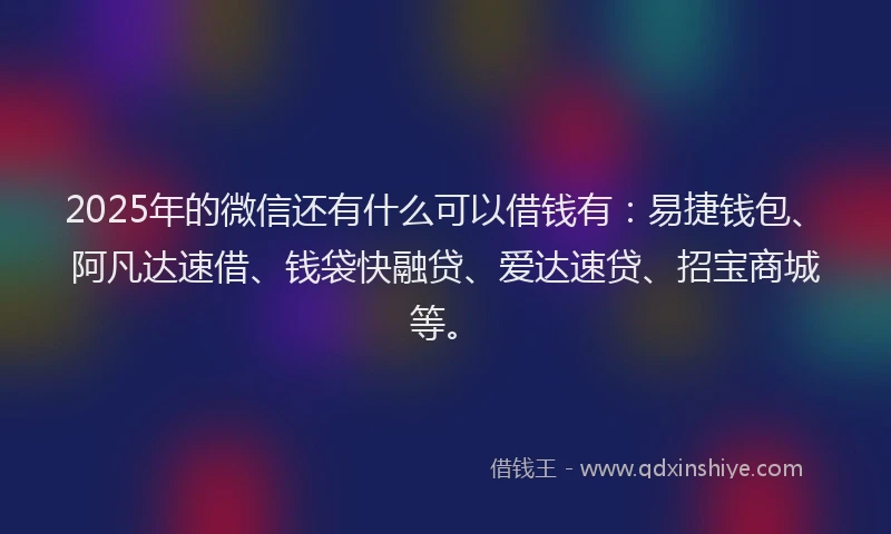 2025年的微信还有什么可以借钱有：易捷钱包、阿凡达速借、钱袋快融贷、爱达速贷、招宝商城等。