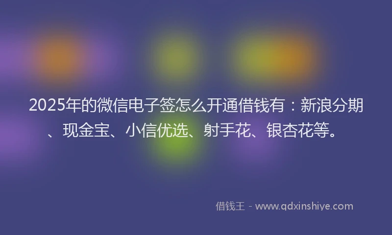 2025年的微信电子签怎么开通借钱有：新浪分期、现金宝、小信优选、射手花、银杏花等。