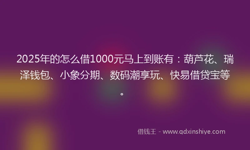 2025年的怎么借1000元马上到账有：葫芦花、瑞泽钱包、小象分期、数码潮享玩、快易借贷宝等。