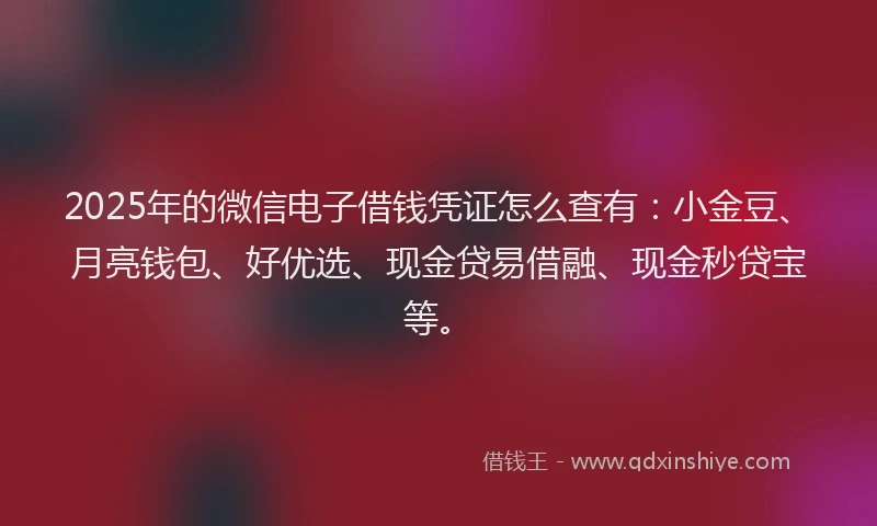 2025年的微信电子借钱凭证怎么查有：小金豆、月亮钱包、好优选、现金贷易借融、现金秒贷宝等。