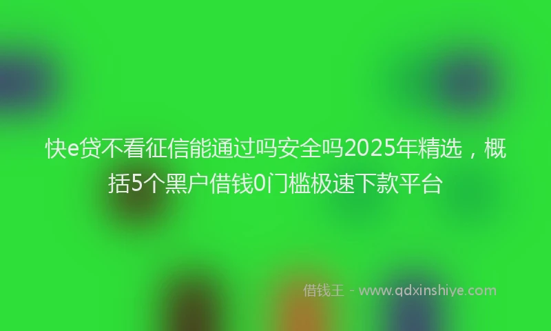 快e贷不看征信能通过吗安全吗2025年精选，概括5个黑户借钱0门槛极速下款平台