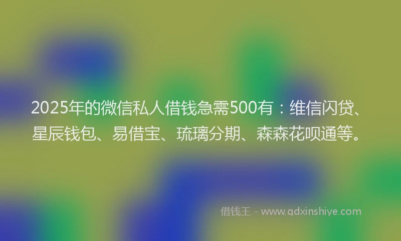 2025年的微信私人借钱急需500有：维信闪贷、星辰钱包、易借宝、琉璃分期、森森花呗通等。