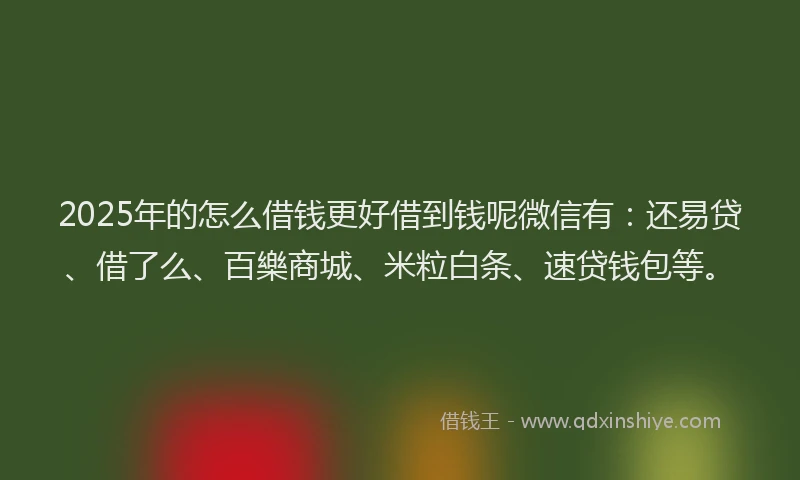 2025年的怎么借钱更好借到钱呢微信有：还易贷、借了么、百樂商城、米粒白条、速贷钱包等。