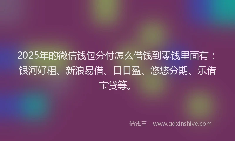 2025年的微信钱包分付怎么借钱到零钱里面有：银河好租、新浪易借、日日盈、悠悠分期、乐借宝贷等。