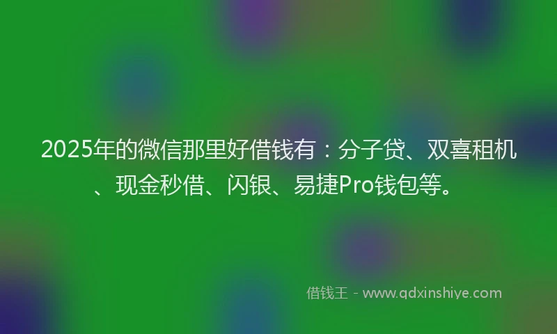 2025年的微信那里好借钱有：分子贷、双喜租机、现金秒借、闪银、易捷Pro钱包等。