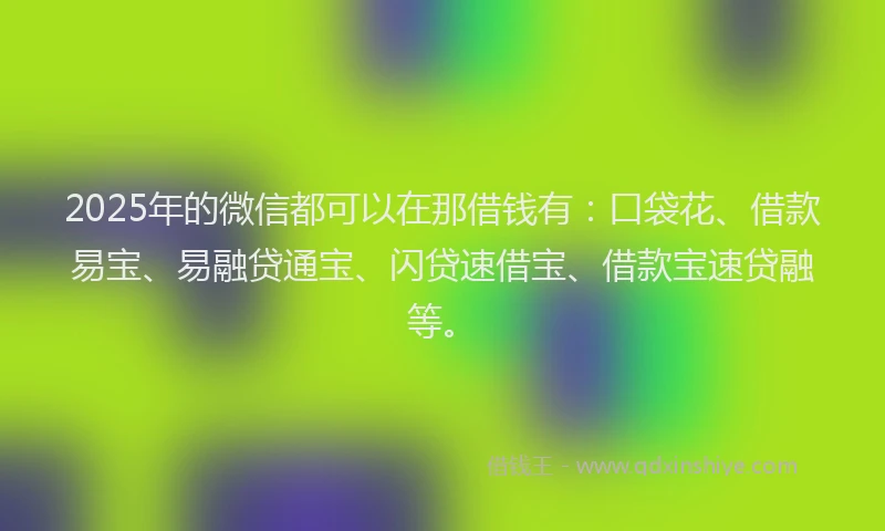 2025年的微信都可以在那借钱有：口袋花、借款易宝、易融贷通宝、闪贷速借宝、借款宝速贷融等。