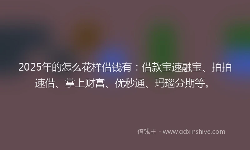 2025年的怎么花样借钱有：借款宝速融宝、拍拍速借、掌上财富、优秒通、玛瑙分期等。