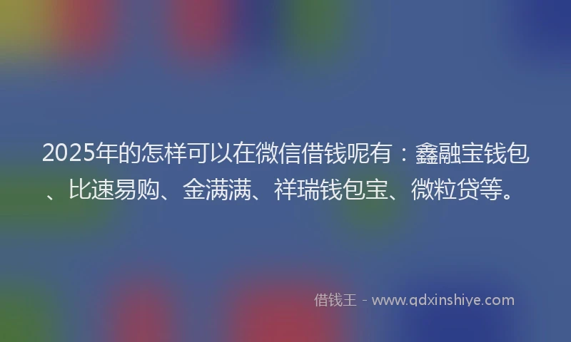 2025年的怎样可以在微信借钱呢有：鑫融宝钱包、比速易购、金满满、祥瑞钱包宝、微粒贷等。