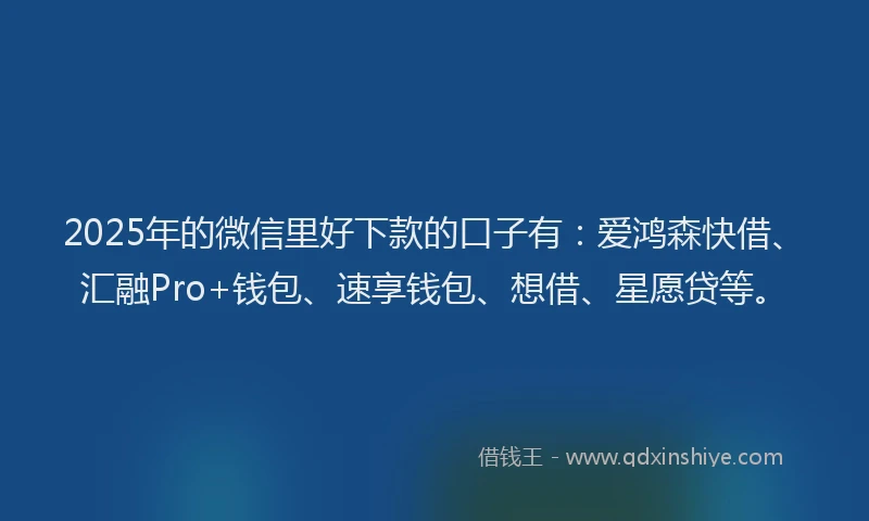 2025年的微信里好下款的口子有：爱鸿森快借、汇融Pro+钱包、速享钱包、想借、星愿贷等。