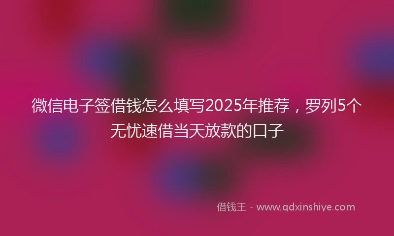 微信电子签借钱怎么填写2025年推荐，罗列5个无忧速借当天放款的口子
