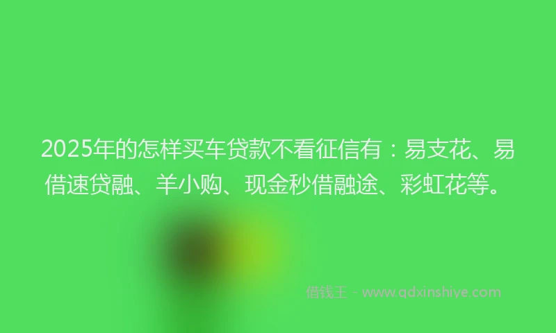 2025年的怎样买车贷款不看征信有：易支花、易借速贷融、羊小购、现金秒借融途、彩虹花等。