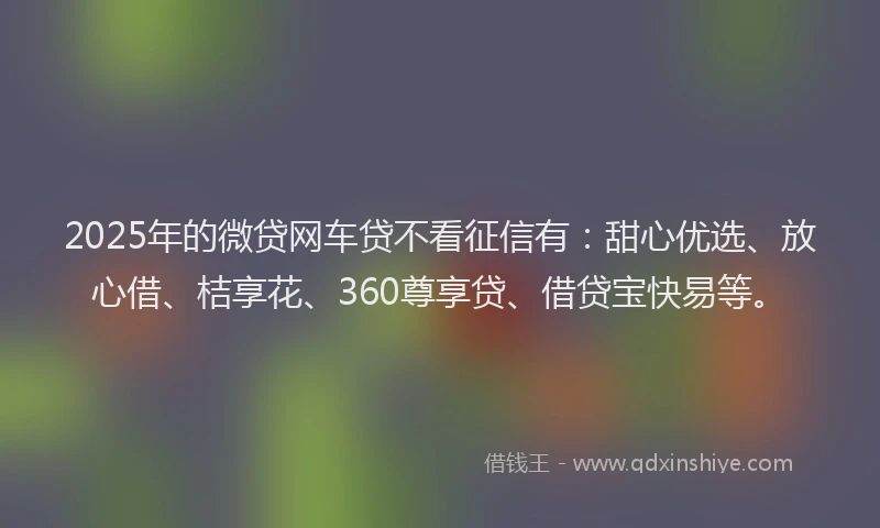 2025年的微贷网车贷不看征信有：甜心优选、放心借、桔享花、360尊享贷、借贷宝快易等。