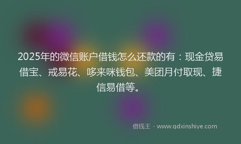 2025年的微信账户借钱怎么还款的有：现金贷易借宝、戒易花、哆来咪钱包、美团月付取现、捷信易借等。