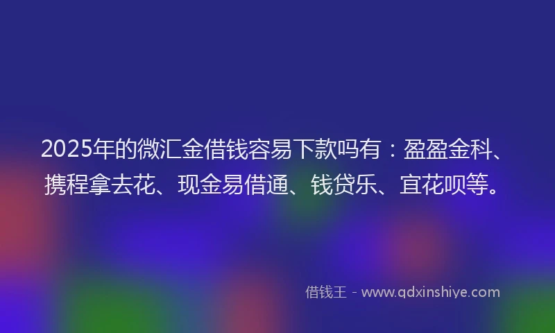 2025年的微汇金借钱容易下款吗有：盈盈金科、携程拿去花、现金易借通、钱贷乐、宜花呗等。
