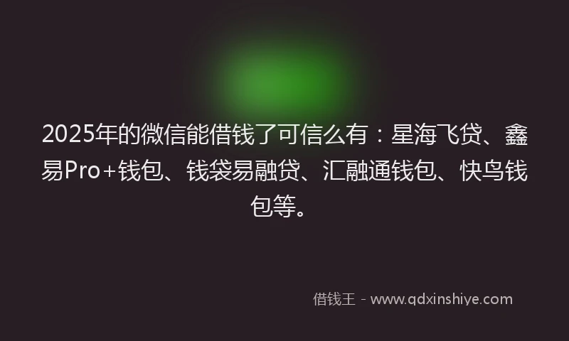 2025年的微信能借钱了可信么有：星海飞贷、鑫易Pro+钱包、钱袋易融贷、汇融通钱包、快鸟钱包等。