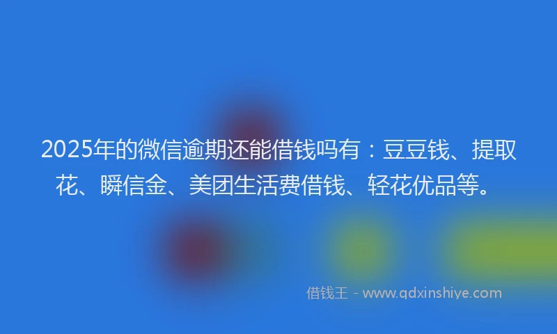 2025年的微信逾期还能借钱吗有：豆豆钱、提取花、瞬信金、美团生活费借钱、轻花优品等。
