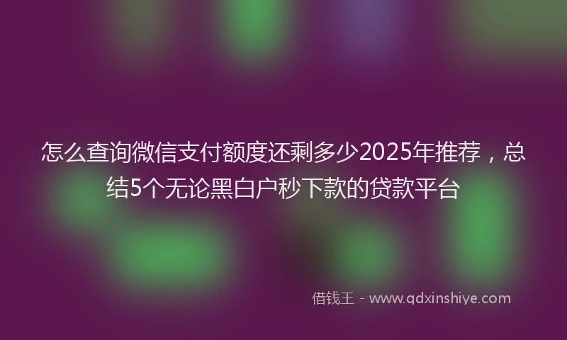 怎么查询微信支付额度还剩多少2025年推荐，总结5个无论黑白户秒下款的贷款平台