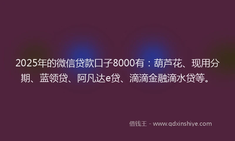 2025年的微信贷款口子8000有：葫芦花、现用分期、蓝领贷、阿凡达e贷、滴滴金融滴水贷等。