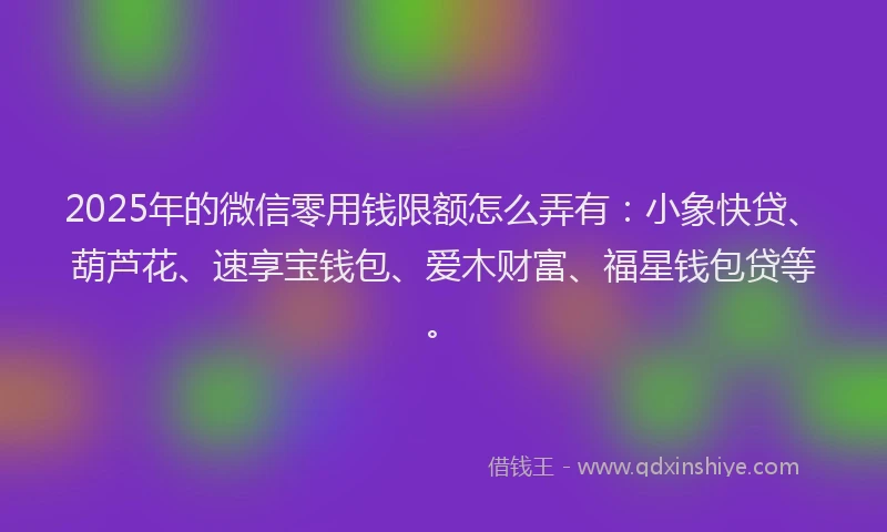 2025年的微信零用钱限额怎么弄有：小象快贷、葫芦花、速享宝钱包、爱木财富、福星钱包贷等。