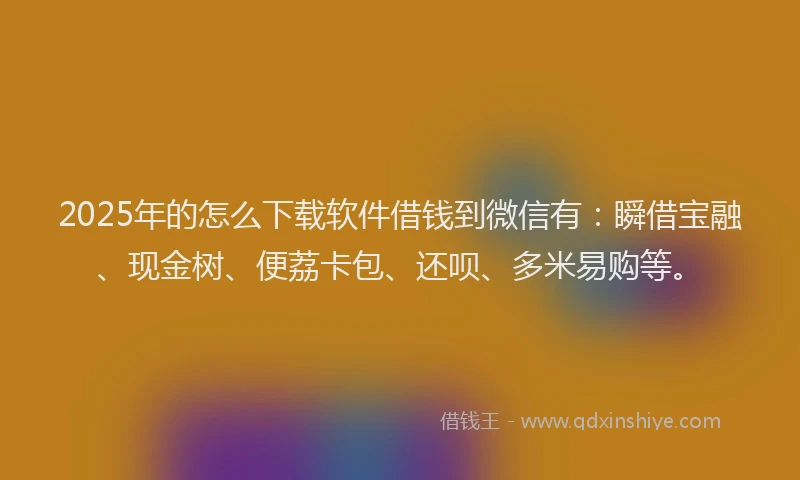 2025年的怎么下载软件借钱到微信有：瞬借宝融、现金树、便荔卡包、还呗、多米易购等。