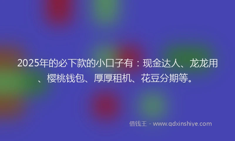 2025年的必下款的小口子有：现金达人、龙龙用、樱桃钱包、厚厚租机、花豆分期等。