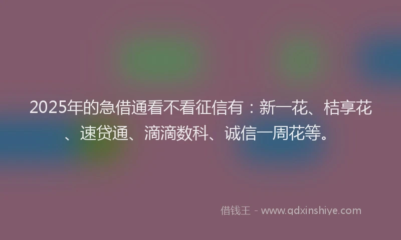 2025年的急借通看不看征信有：新一花、桔享花、速贷通、滴滴数科、诚信一周花等。
